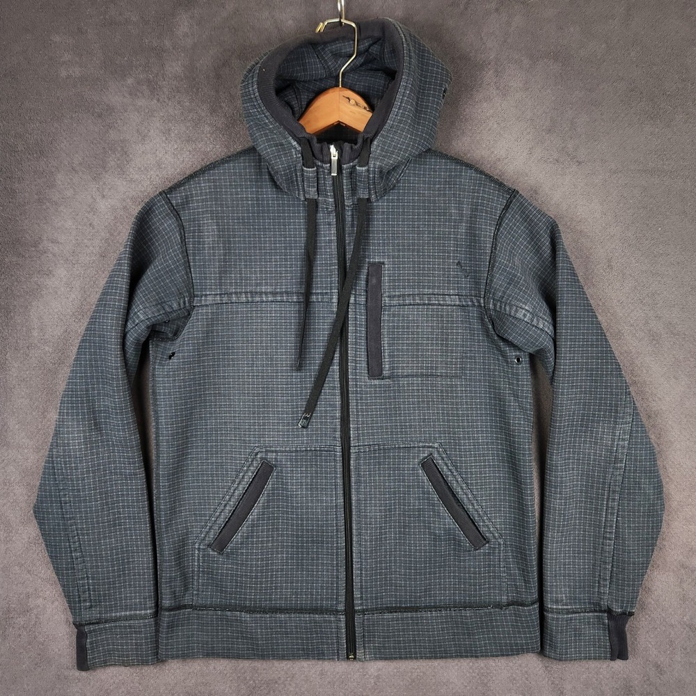 Lululemon Full Zip Hooded Jacket Mens Small Gray Grid Fleece Lined Tech Jacket